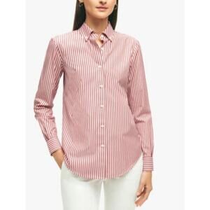 Halogen Women's Red White Strips Shirt Long Sleeve Button Down Size L